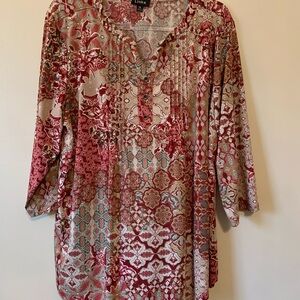 Link Women's Red and Cream Patterned Blouse